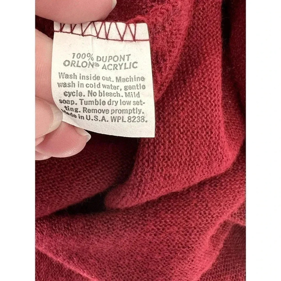 1980s Jefflon Lord Jeff 100% Dupont Orlon Acryclic USA Made Red Sweater Cardigan - Picture 7 of 7